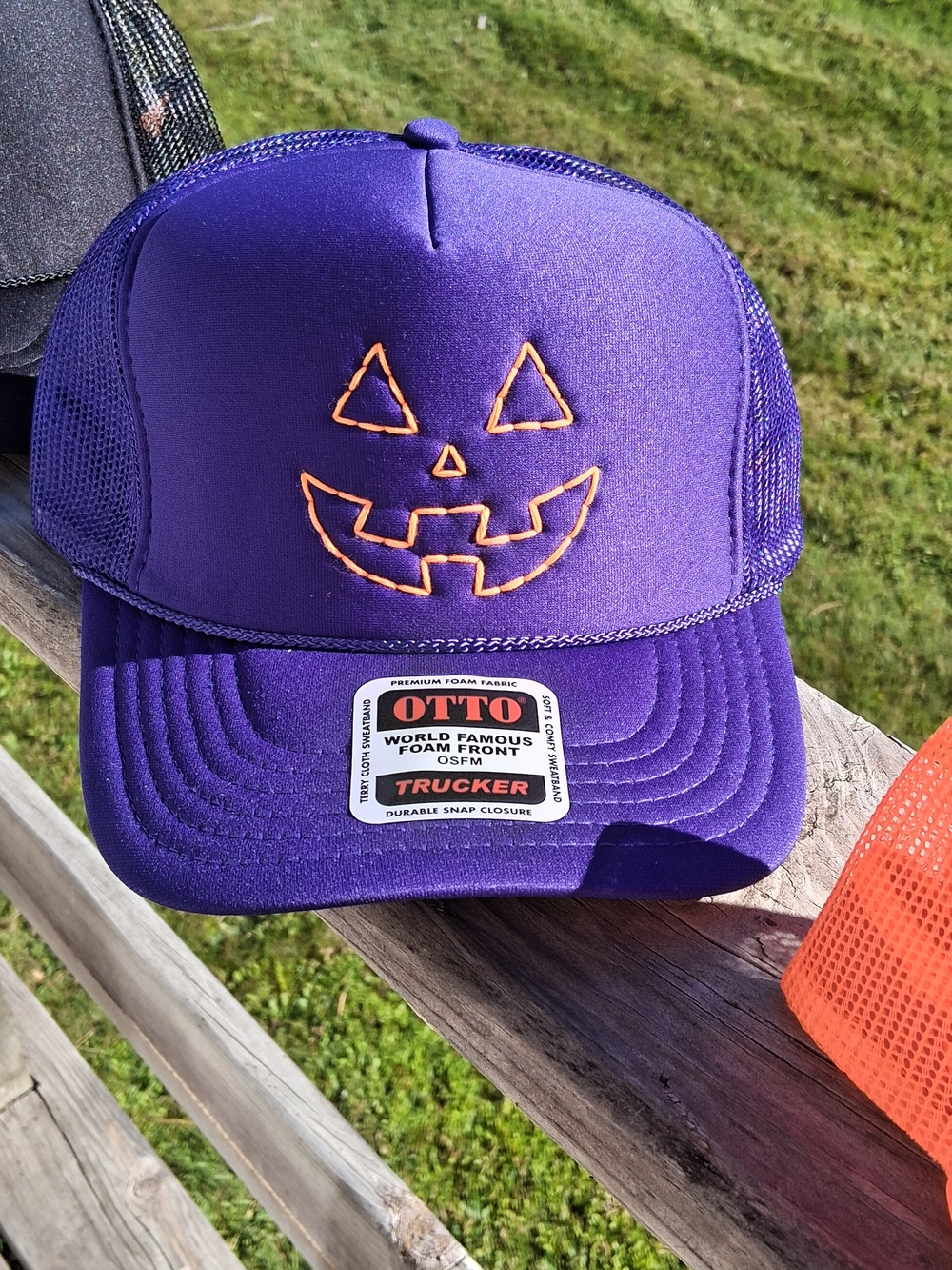 Purple Halloween Pumpkin Trucker Hat - Jack-O-Lantern